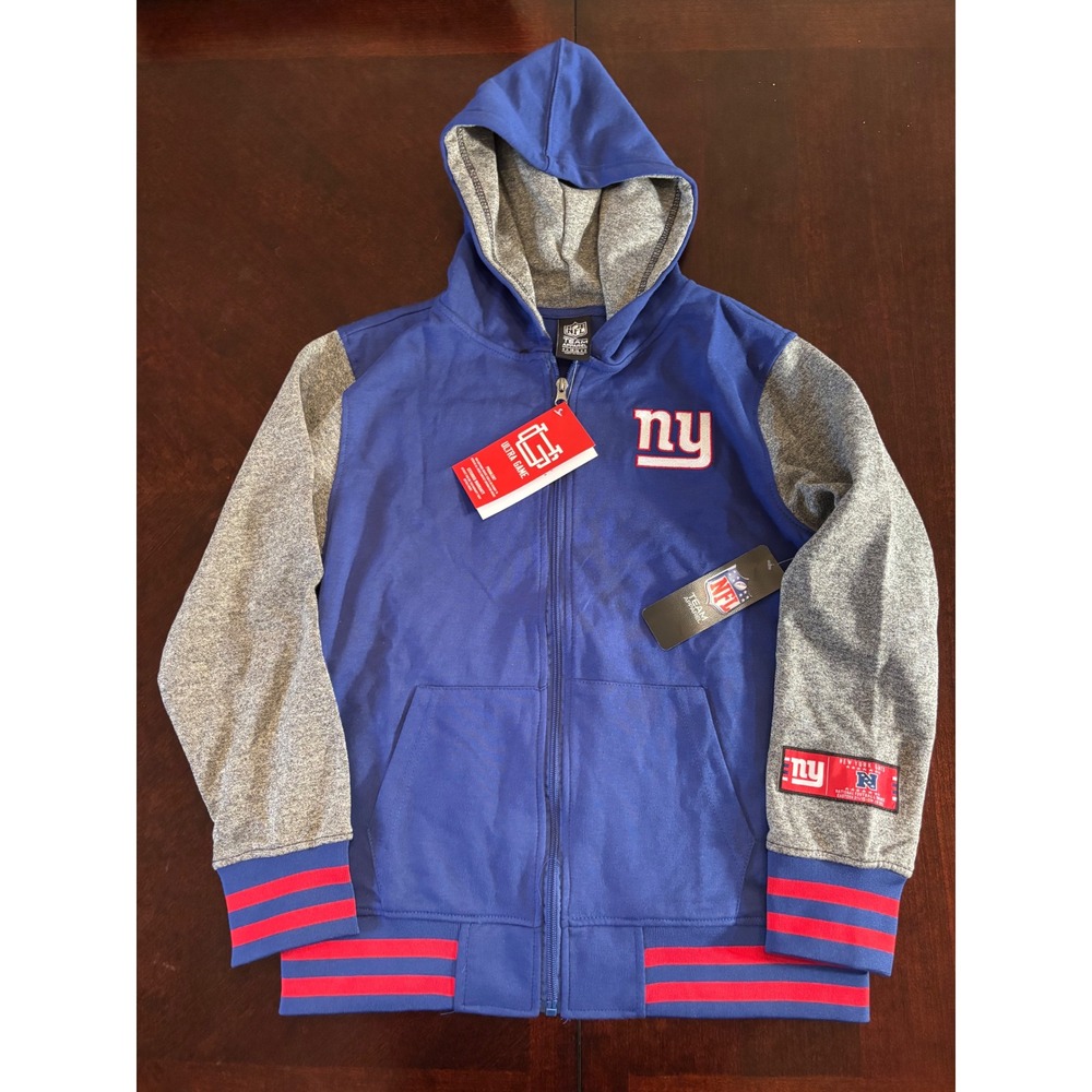 NFL Team Apparel New York Giants Youth Full Zip Hoodie Blue Gray Size 14-16 XL